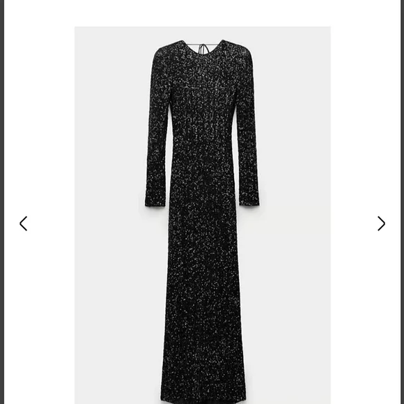 Zara  SEQUIN MAXI DRESS GOWN BLACK SIZE XS - Picture 9 of 16
